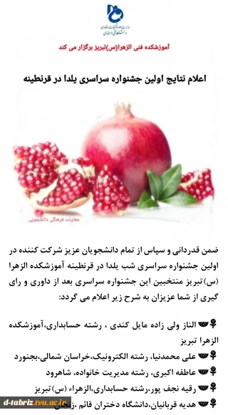 نتایج اولین جشنواره سراسری یلدا در قرنطینه