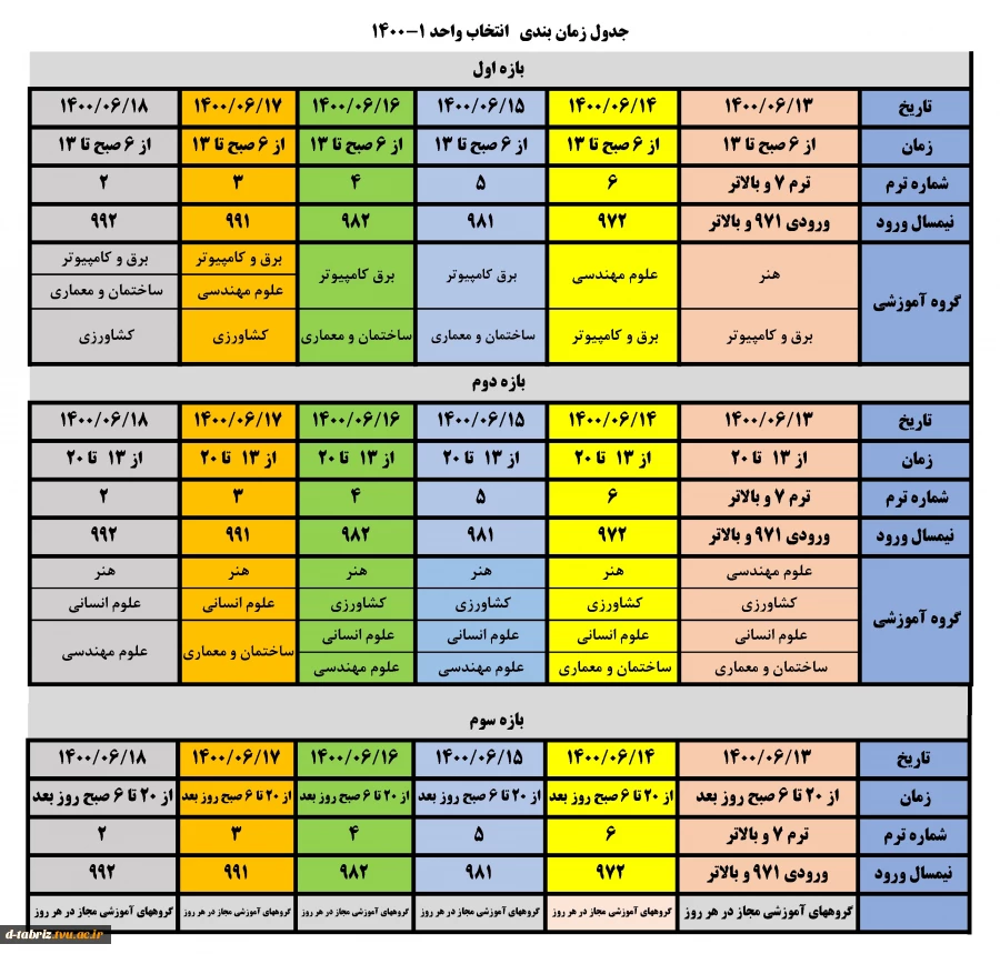 زمانبندی انتخاب واحد در سامانه بوستان  2