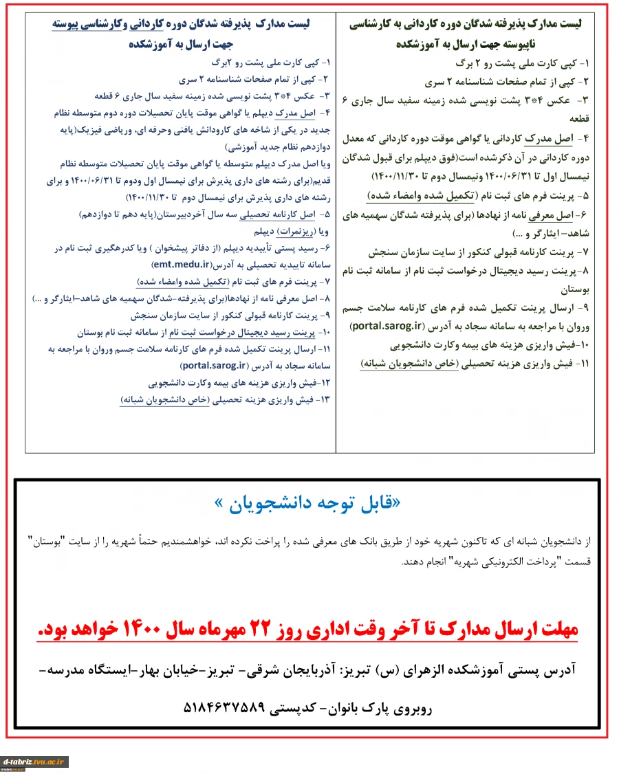 مدارک مورد نیاز ثبت نام