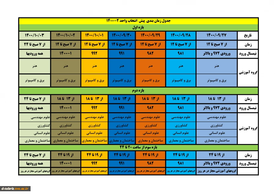 پیش انتخاب واحد نیمسال دوم ۱۴۰۰ برای برنامه‌ریزی مؤثر انتخاب واحد اصلی از تاریخ ۲۷ آذر ماه تا تاریخ ۳ دی ماه در سامانه بوستان فعال خواهد شد. 2