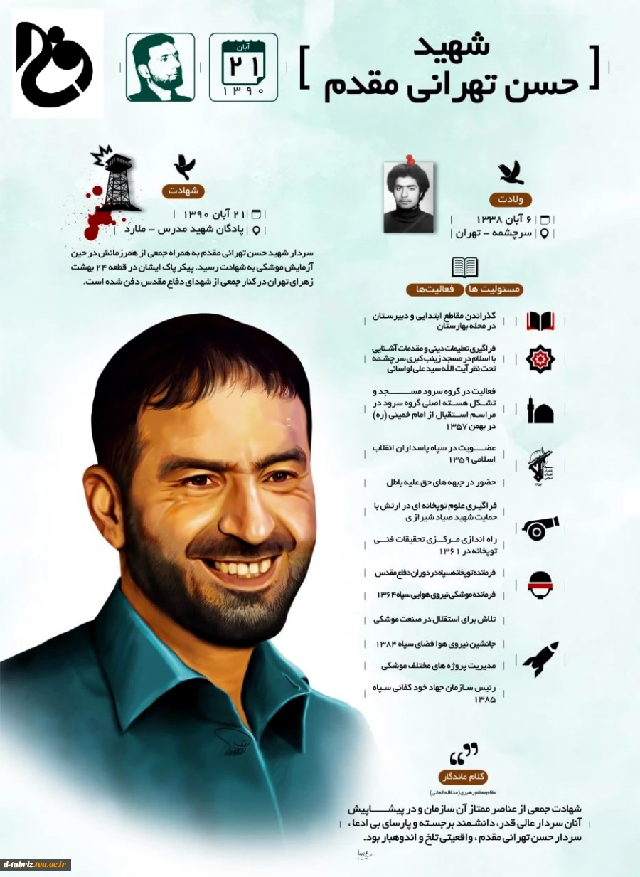 سالروز شهادت دانشمند موشکی ایران عزیز، که یکی از دانشجویان دانشگاه فنی و حرفه ای بودند را تسلیت عرض می کنیم. 2