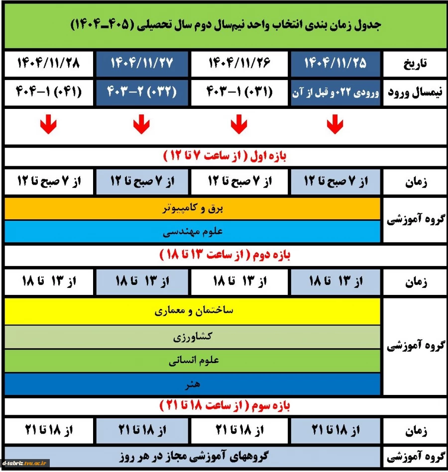 جدول زمانبندی انتخاب واحد 2