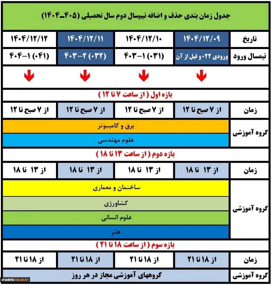 جدول زمانبندی حذف و اضافه نیمسال دوم 2